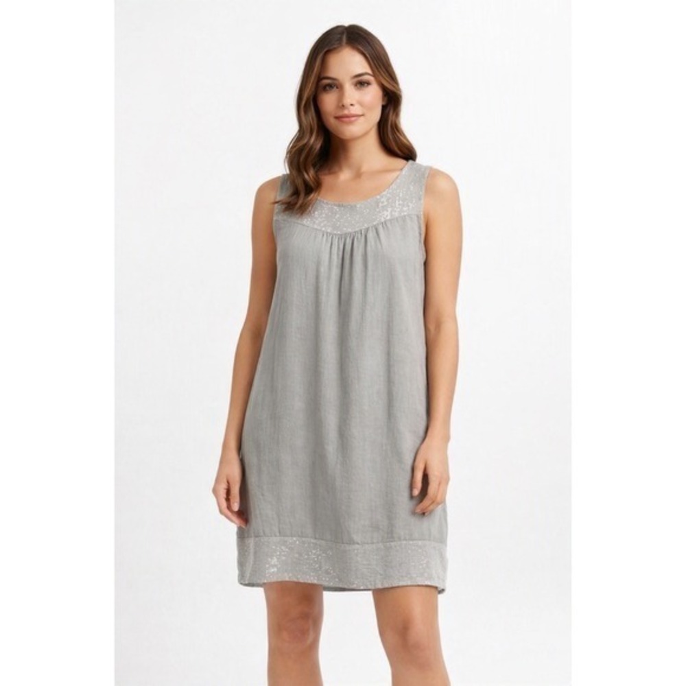 Lungo L'arno Sleeveless Dress Linen Italian Small Gray Tunic